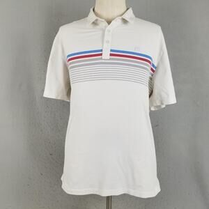 Travis Mathew Polo Shirt Mens 2XL White Rainier Golf Club Striped Performance
